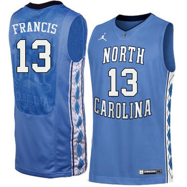 Men #13 Jeremiah Francis North Carolina Tar Heels College Basketball Jerseys Sale-Blue - Click Image to Close